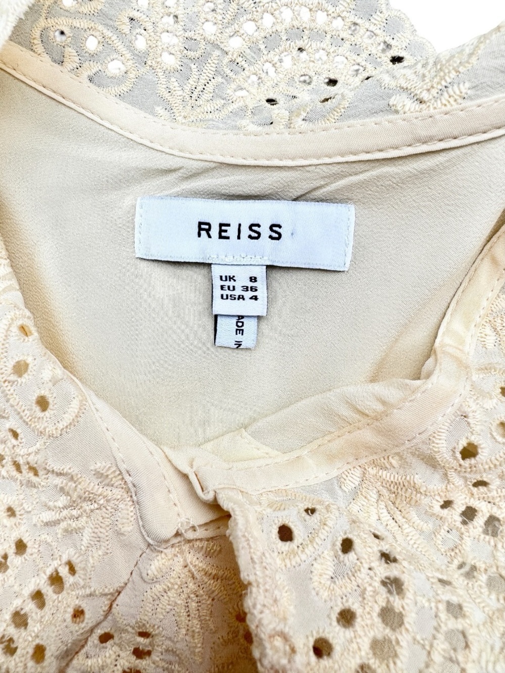 Reiss Jules Ruffle Trim Satin Blouse Ivory Cream Long Sleeve US 4 NWOT - Picture 5 of 8